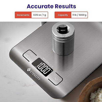 Etekcity Food Kitchen Scale, Digital Grams and Ounces for Weight Loss, Baking, Cooking, Keto and Meal Prep, LCD Display, Medium, 304 Stainless Steel
