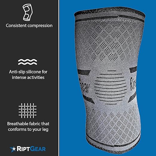 RiptGear Knee Compression Sleeve - 2 Pack - Braces for Knee Pain - Compression for Arthritis, Meniscus Tear, Running - Support for Women and Men - Sleeves Weightlifting (Medium, Gray (2 Pack))