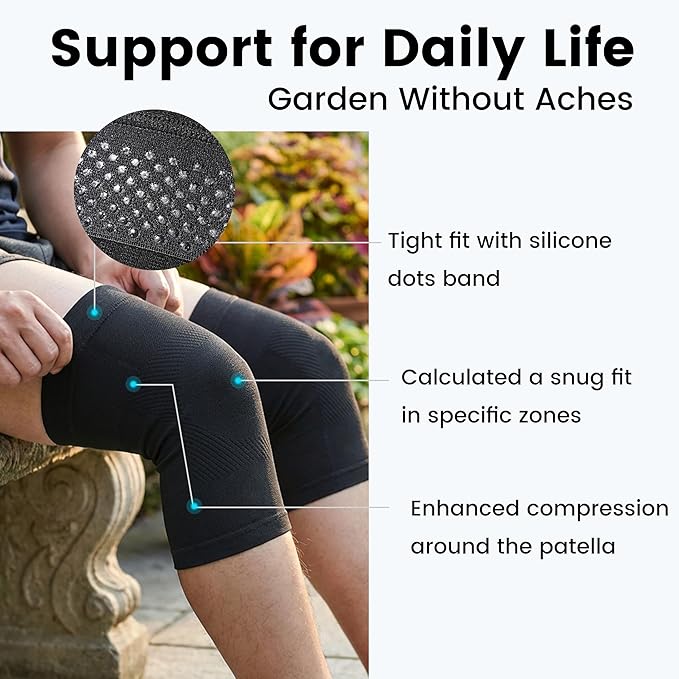 Knee Compression Sleeves, 1 Pair, Can Be Worn Under Pants, 20-30mmHg Strong Support Knee Brace for Unisex, Knee Support for Meniscus Tear, Arthritis, Pain Relief, Injury Recovery, Daily Wear, Black L