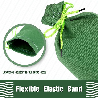 Threan 8 Pcs Long Canvas Sandbags for Flooding Sand Tube Bags Flood Protection Thickened Reusable Rain Wind Flood Barrier with Elastic Band Water Barrier Tube for Door Rain Control, Green (11ft)