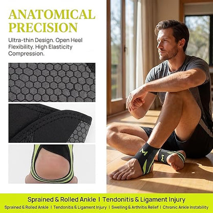 2-Pack Ankle Support Brace,Adjustable Athletic Ankle Support Brace,Enhance Stability for Foot Pain,Compression Sleeve to Relieve Plantar Fasciitis for Men & Women,Grey