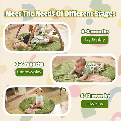 Baby Activity Gym & Play Mat – 8-in-1 Tummy Time Mat with Self-Discovery Mirror & Detachable Sensory Toys – Thick Non-Slip Washable Baby Play Gym for Infants Newborn 0 3 6 12 Months