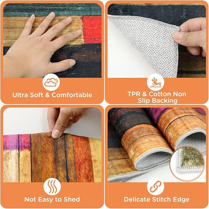 Sofort Kitchen Rugs Sets of 3, Colorful Wooden Abstract Kitchen Mats