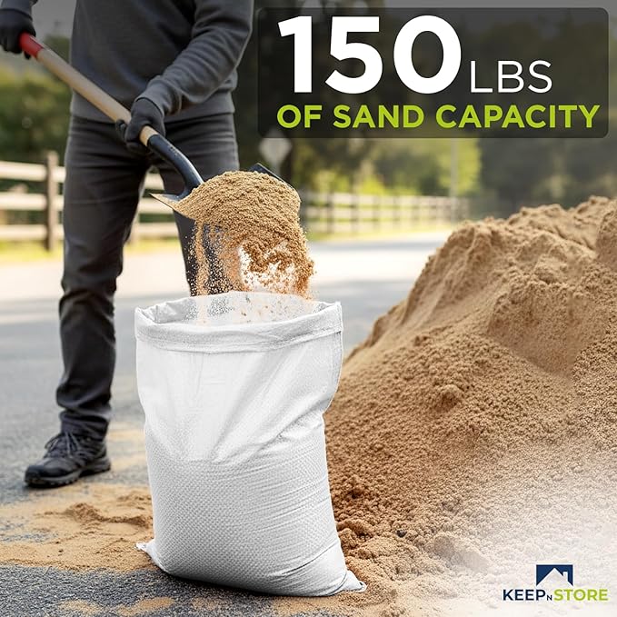 Heavy Duty Sand Bags Pack of 6, White Empty Sandbags with Built-In Ties, Woven Polypropylene UV Protection 1600 Hours, Fillable Bags for Flood Control, Weight, 30x36 inches, 150 Pounds Volume