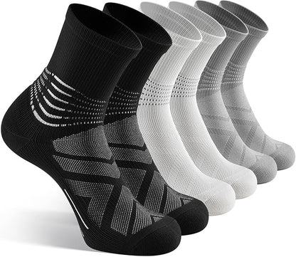 IRAMY Compression Ankle Support Crew Socks Men Women Wicking Plantar Fasciitis Relief Running Hiking Socks 3 Pairs
