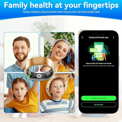 Smart Fitness and Activity Ring for Men and Women - Track Heart Rate Stress Sleep Steps and Blood Oxygen, 10ATM Waterproof Fitness Tracker for iPhone and Android, No Subscription Fee, Size 7