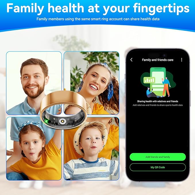 Smart Fitness and Activity Ring for Men and Women - Track Heart Rate Stress Sleep Steps and Blood Oxygen, 10ATM Waterproof Fitness Tracker for iPhone and Android, No Subscription Fee, Size 8