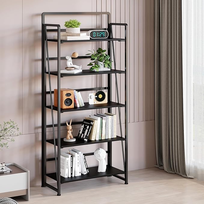 BHG No Assembly Folding Bookshelf for Living Room,Collapsible Book Shelf for Home Office, Portable Bookcase Storage Organizer Rack Shelves