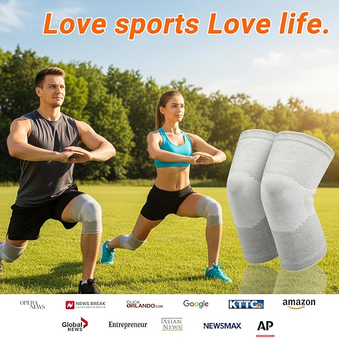 Knee Sleeves For Women Bamboo Pair Compression Leg Brace Pain Arthritis Plus Size Wraps Relief Running Sleeping Under Soft Elastic Vendas Para Rodillas Protector Gym Mujer Rodilleras Weightlifting(Gray,Medium)