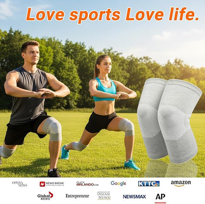 Knee Sleeves For Women Bamboo Pair Compression Leg Brace Pain Arthritis Plus Size Wraps Relief Running Sleeping Under Soft Elastic Vendas Para Rodillas Protector Gym Mujer Rodilleras Weightlifting(Gray,Medium)