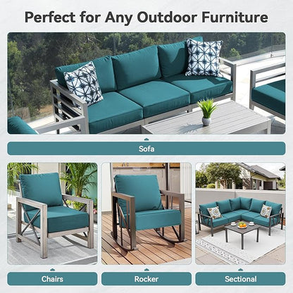 Luxury 6" Outdoor Cushions for Patio Furniture, 24x24x6" Thick Seat Cushion Set of 5, Fade Resistant Couch Chair Replacement Cushions High Density Deep Wicker Chair Cushion w/ Removable Cover, Green
