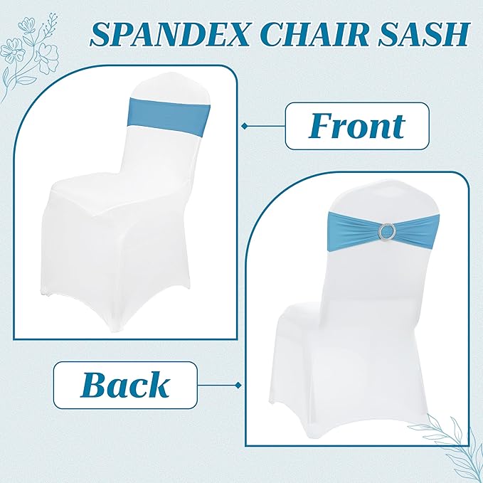 MDS Pack of 150 Spandex Chair Sashes Bow Universal fits Elastic Stretch Chair Bands Ties with Buckle for Wedding Party Banquet Events Decoration Spandex Slider Sashes Bow - Blue