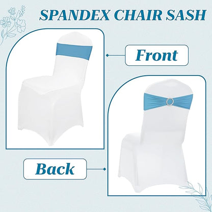 MDS Pack of 150 Spandex Chair Sashes Bow Universal fits Elastic Stretch Chair Bands Ties with Buckle for Wedding Party Banquet Events Decoration Spandex Slider Sashes Bow - Blue