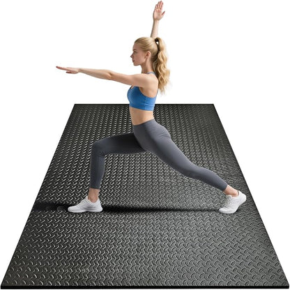 4x6ft Gym Floor Mat 10mm Thick - Large TPE/NPE Foam Workout Mat for Home Gym, Garage Floor, Yoga & Exercise - Non-Slip Eco-Friendly Fitness Mat (Black)
