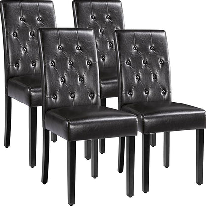 Yaheetech Dining Chairs Set of 4 Modern Style Faux Leather Dining Room Chairs with Solid Wood Legs and Button Tufted Padded for Home Kitchen, Brown