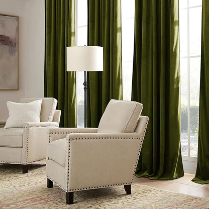 RYB HOME Moss Green Velvet Curtains 84 inches with Hook Belt, Soft Fabric Room Darkening Thermal Insulated Luxurious Home Decor Curtains for Living Room Bedroom, W 42" x L 84", 2 Panels Set