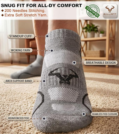 BULLIANT Men Running Socks,Active Ankle Socks No Show For Men With Cushioned Footbed Arch Support Breathable Wicking
