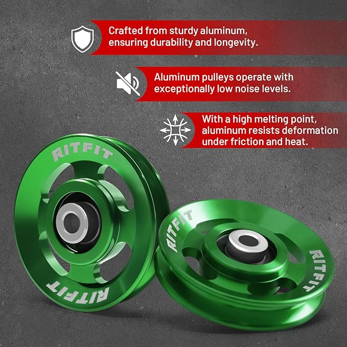 RitFit Aluminum Pulley Wheel for Gym Equipment, 6PCS Set Power Rack Pulley Attachment, 90mm Aluminum Alloy Bearing Gym Pulley Wheel for Home Gym
