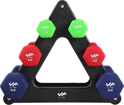 JFIT Dumbbell Pairs or Sets – Neoprene & Vinyl Coated Hand Weights for Home Gym, Strength Training, Aerobics, Cardio Exercise and Fitness