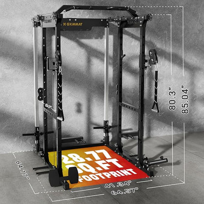 Gxmmat X6 Power Cage, 2200LB Multi-Function Power Rack with Independent Dual Aluminum Pulley System, Squat Rack for Home Gym Strength Training Equipment, Heavy-Duty Steel Construction