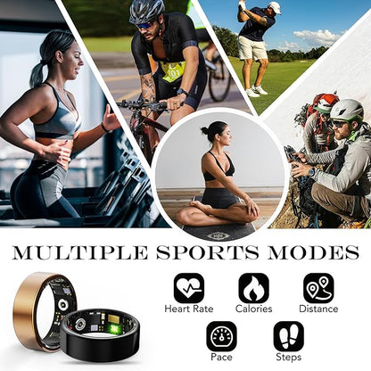 Smart Health Ring for Women Men Fitness Tracker with Heart Rate, Blood Oxygen, Blood Pressure, Sleep Monitoring, Step Counting, IP68 Waterproof for iOS and Android, No APP Fee, Gold 10