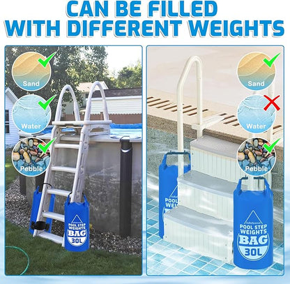 2 Pack Heavy Duty 30L/65LB Pool Ladder Weights, 500D PVC Waterproof Pool Step Sand Bags for Above Ground Swimming Pools Stair, Universal Foldable Pool Stair Weight with Handles