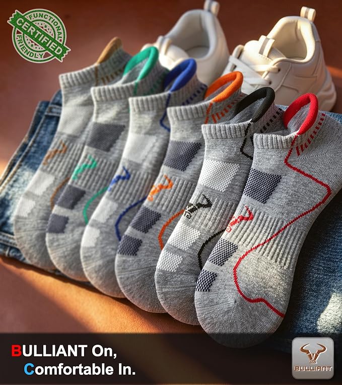 BULLIANT Men Running Socks,Active Ankle Socks No Show For Men With Cushioned Footbed Arch Support Breathable Wicking