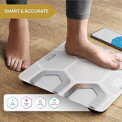 INEVIFIT EROS Bluetooth Body Fat Scale Smart BMI Highly Accurate Digital Bathroom Body Composition Analyzer with Wireless Smartphone APP 400 lbs 11.8 x 11.8 inch (White)