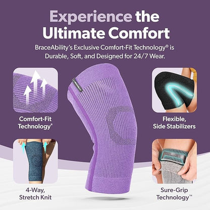 BraceAbility Knee Compression Sleeve - Knit Knee Pain Brace for Men and Women, Arthritis Relief, Meniscus Tear, Running, Workout, Sports, Swelling, Athletic Support for Joint Stability (XS/S Black)