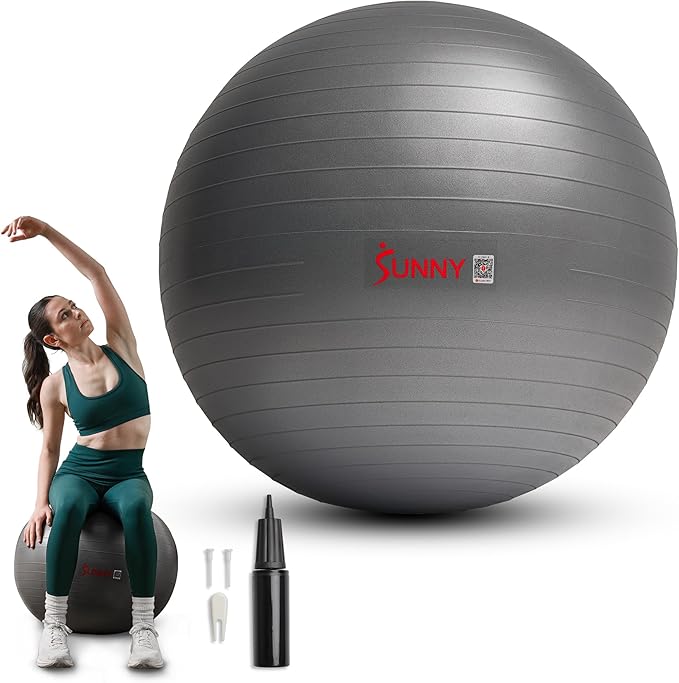 Sunny Health & Fitness Premium Anti-Burst Exercise Balls for Core Strength, Yoga, Pilates, Barre, Physical Therapy, Balance, Flexibility Non-Slip & Odorless