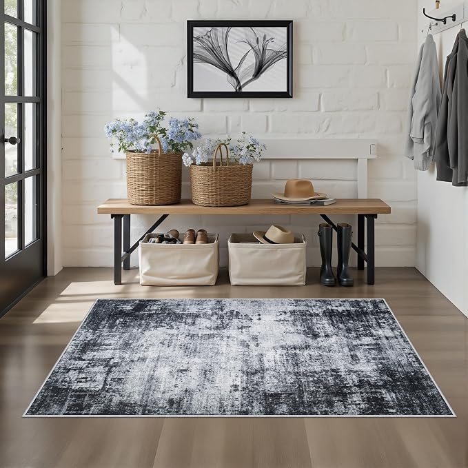 Washable Area Rug 3x5 Entryway Rug: Washable Modern Abstract Soft Thin Rug