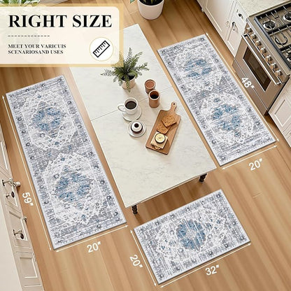 Ileading Boho Kitchen Rugs Set of 3 Washable Kitchen Mats