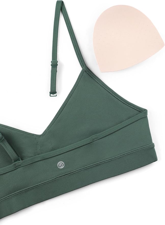 CRZ YOGA Butterluxe V-Neck Sports Bras for Women - Adjustable Thin Straps Padded Yoga Top Basic Wireless Camisole