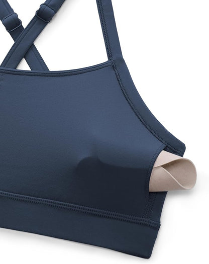 CRZ YOGA Butterlift Cut-Out Cross Back Sports Bras for Women - Medium Impact Adjustable Thin Straps Pilates Padded Gym Tops