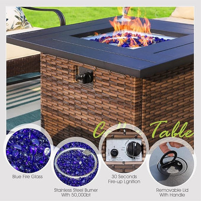 Sophia & William Patio Furniture Set with Fire Pit Table, 5 PCS Metal Outdoor Conversation Set Sofa Couch with Fire Pit Table, 4 Sofa Chairs for Outdoor Seating,Backyard,Porch(Beige)