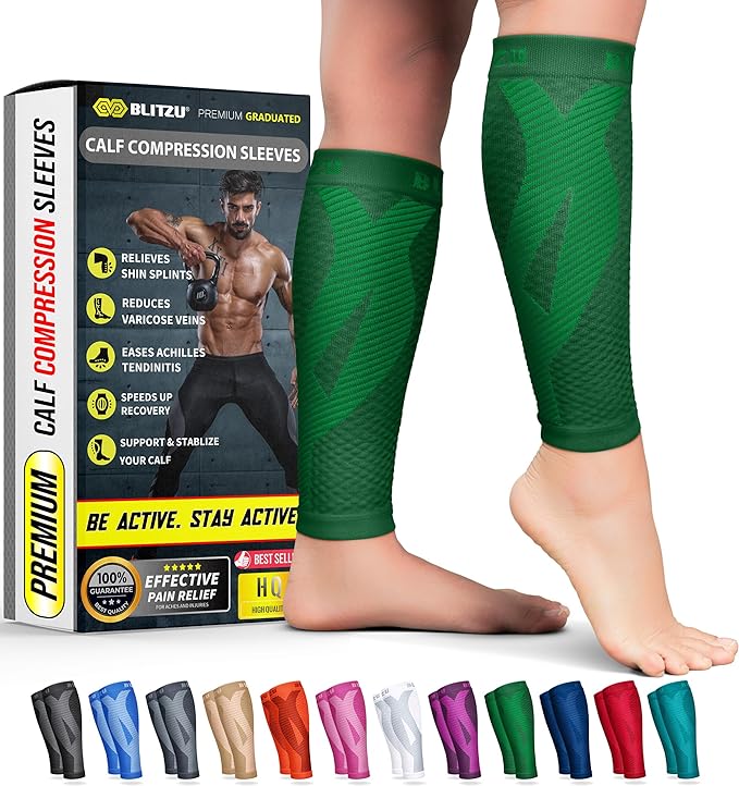 BLITZU Calf Compression Sleeve for Men & Women Footless Compression Socks Support Runners Leg Sleeve Shin Splints Pain Relief