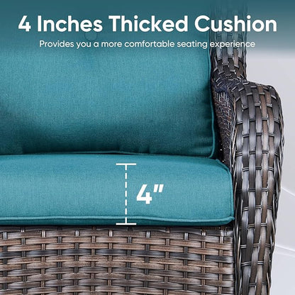 Outdoor Chair Cushions 3 Packs - Outside High Back Thick Water-Resistant Cushion 22x24 with Zipper Cover for Patio Glider Rocking Chairs Loveseat Couch – Peacock Green/Buckle
