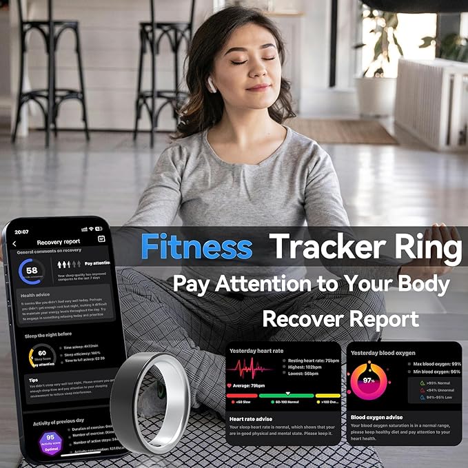 Smart Ring for Women Men,Sleep Tracking Wearable,Fitness Tracker Ring with Step/Heart Rate/Blood Oxygen/Distance/Calorie,Clock Vibration,No Subscription Fee,5ATM Waterproof, iOS&Android(Rose Gold6)