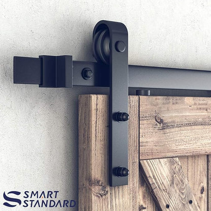 SMARTSTANDARD 6.6 FT Double Barn Door Hardware Kit, Sliding Door Track-Smoothly and Quietly -Includes Detailed Installation Fit 20" Wide Doorpanel (J Shape Hanger) Black