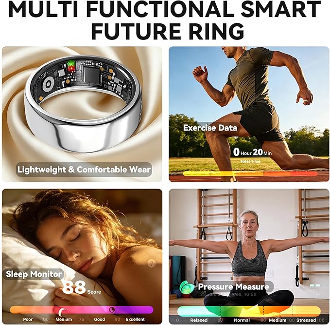 Smart Ring for Women Men,Fitness Tracker Ring,Heart Rate,Blood Oxygen,Step Tracker,Sleep Tracker,Meditation Assistance,No Subscription Fee,IP68 Waterproof Smart Ring for iphone&Android(Gold 12)