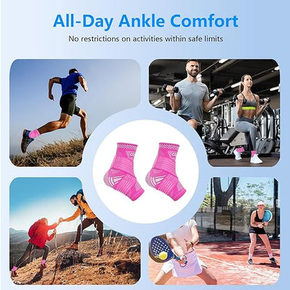 DRNAIETY Copper Ankle Brace for Men & Women - 1 Pair Adjustable Ankle Support Compression Sleeve for Plantar Fasciitis, Achilles Tendonitis, Foot Pain, Swelling, Sprains - Everyday Use (Purple, Large)