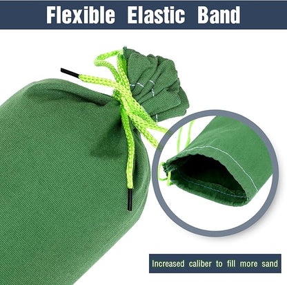 Threan 2 Pcs Long Canvas Sandbags for Flooding Sand Tube Bags Flood Protection Thickened Reusable Rain Wind Flood Barrier with Elastic Band Water Barrier Tube for Door Rain Control, Green (6ft)