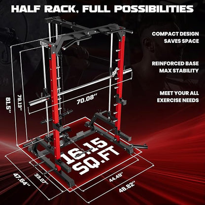 JELENS SR01 Smith Machine, 2000LBS Multi-Function Power Cage with LAT Pulldown System, All-in-One Home Gym Squat Rack with Smith Bar and Training Attachments for Full Body Workouts