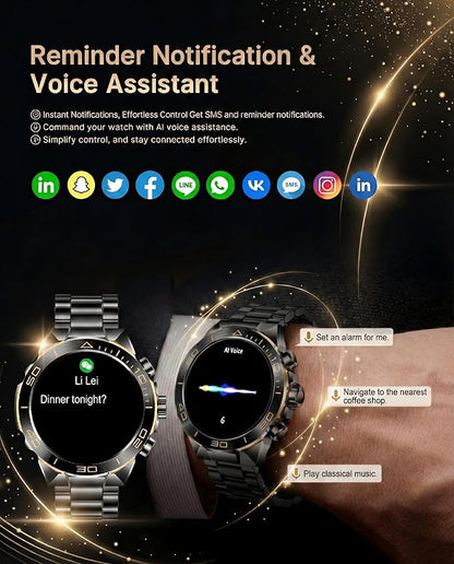 SOUYIE Men's Smart Watch with Bluetooth Call, 1.43" AMOLED Round Dial, Luxury Stainless Steel & Silicone Bands, Business Sport Fitness Tracker, Heart Rate/Blood Pressure/Sleep Monitor for iOS Android