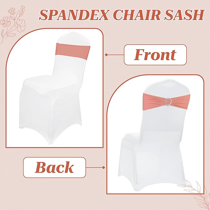 MDS Pack of 75 Spandex Chair Sashes Bow Premium Stretch Chair Cover Band with Buckle Slider Universal fits Elastic Dining Chair Ties for Wedding Party Banquet Events Decoration - Coral Peach