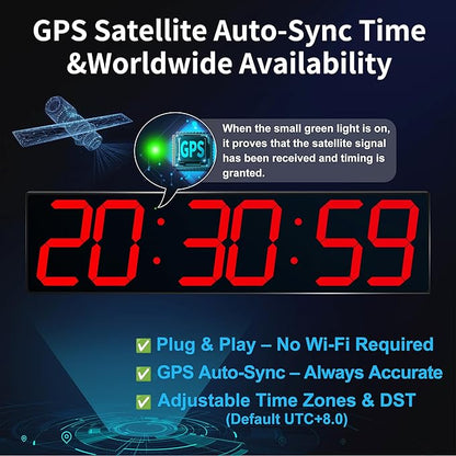 CHKOSDA Large Digital Wall Clock 28" with GPS Auto-Sync, Remote Control & Timer, Wall-Mounted for Classroom, Office, Gym, Conference Room
