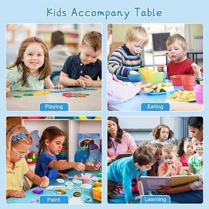 Kids Table and 6 Chairs Set，Height Adjustable Children Table & Chair，Toddlers Study Multi-Activity Table with 47.2"x23.6" Wipe-Clean Desktop，for Classrooms, Homes & Daycares