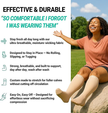 Zeta Wear Plus Size Compression Sleeves 15-19mmHg Medical Grade Wide Calf