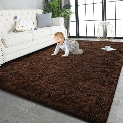 TWINNIS Super Soft Shaggy Rugs Fluffy Carpets, 6x9 Feet, Indoor Modern Plush Area Rugs for Living Room Bedroom Kids Room Nursery Home Decor, Upgrade Anti-Skid Rectangular Fuzzy Rug, Brown