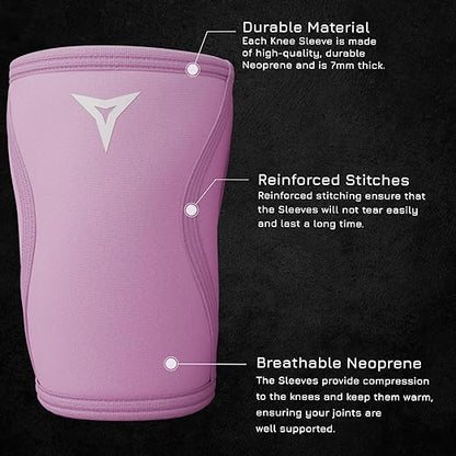 BREAKING LIMITS Pink Knee Sleeves Weightlifting Women - Gym Knee Sleeves for Women - 7MM Knee Wraps for Squats, Lifting & Powerlifting (M)